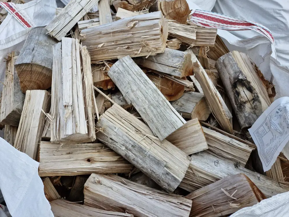 A bulka bag full of split firewood